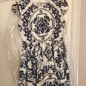 xeni blue and white mini dress